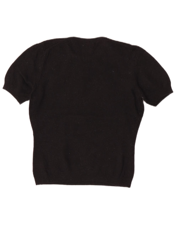 Benetton Womens Short Sleeve Crew Neck Jumper Sweater UK 12 Medium Black