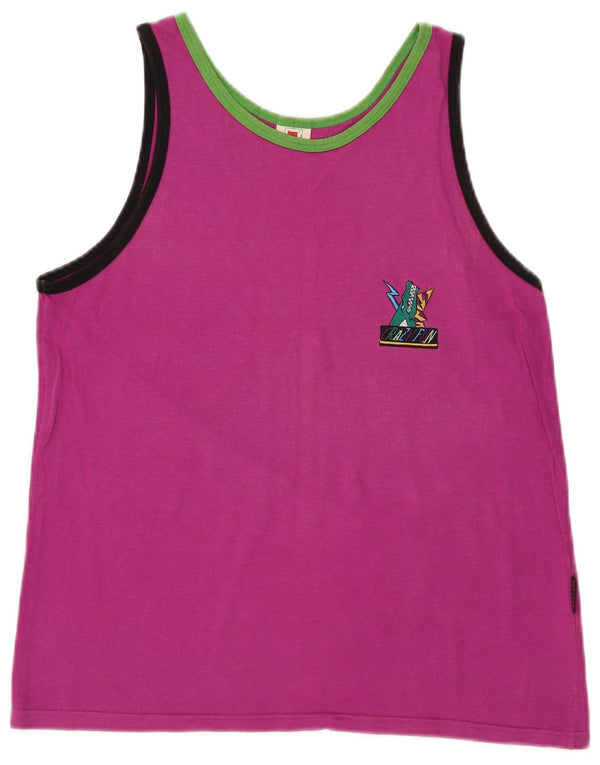 VINTAGE Womens Vest Top IT 48 XL Pink Cotton