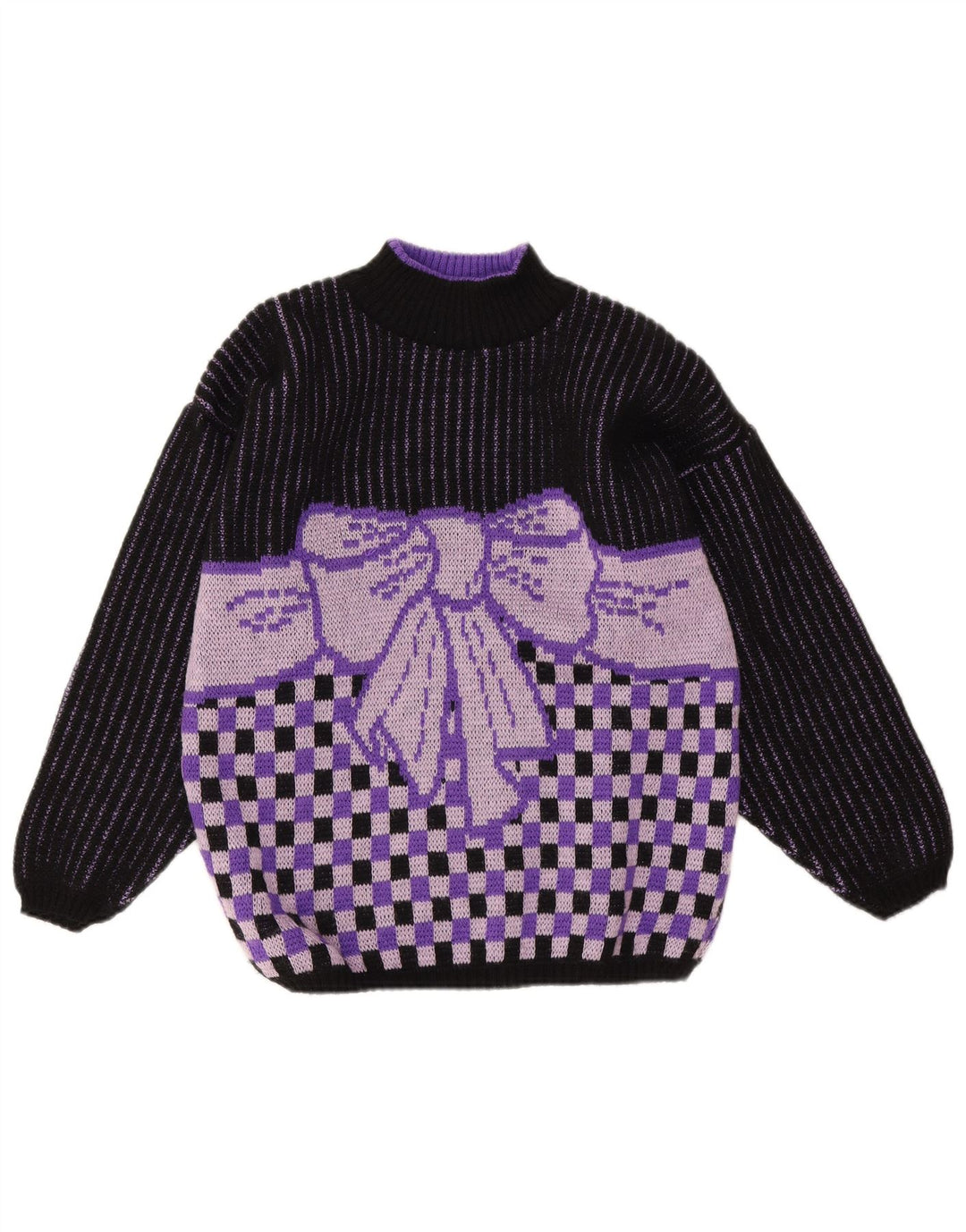 Vintage Womens Turtle Neck Jumper Sweater UK 14 Medium Purple Geometric