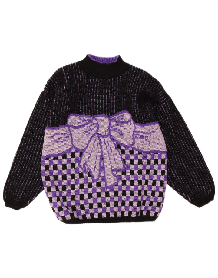 Vintage Womens Turtle Neck Jumper Sweater UK 14 Medium Purple Geometric