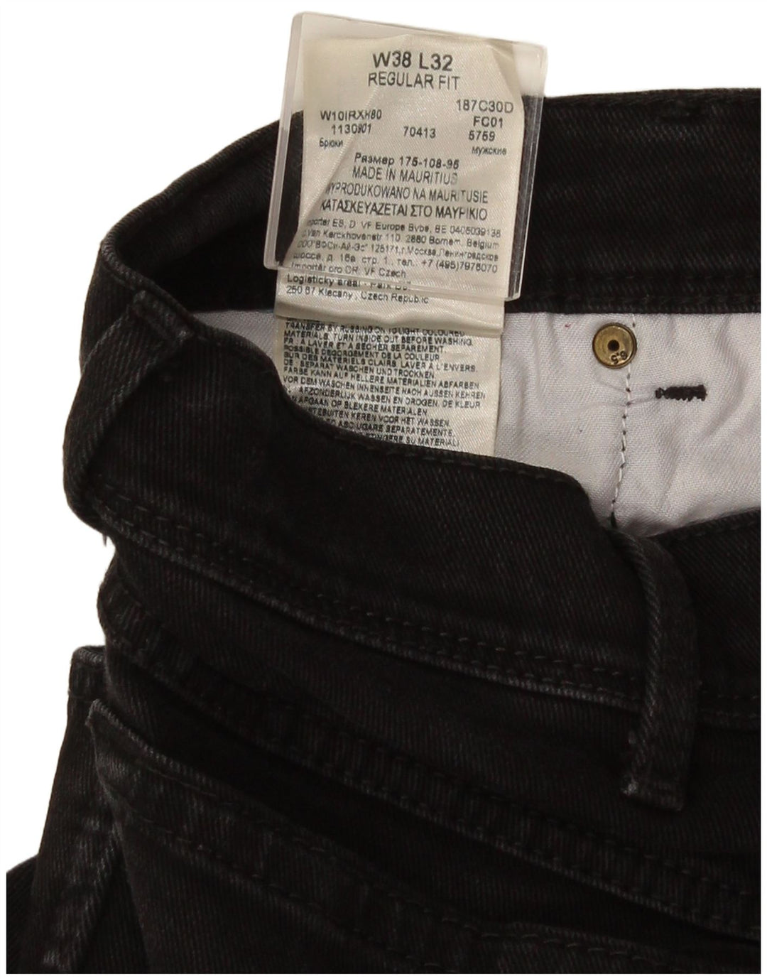Wrangler Mens Regular Fit Straight Jeans W38 L32 Black Cotton