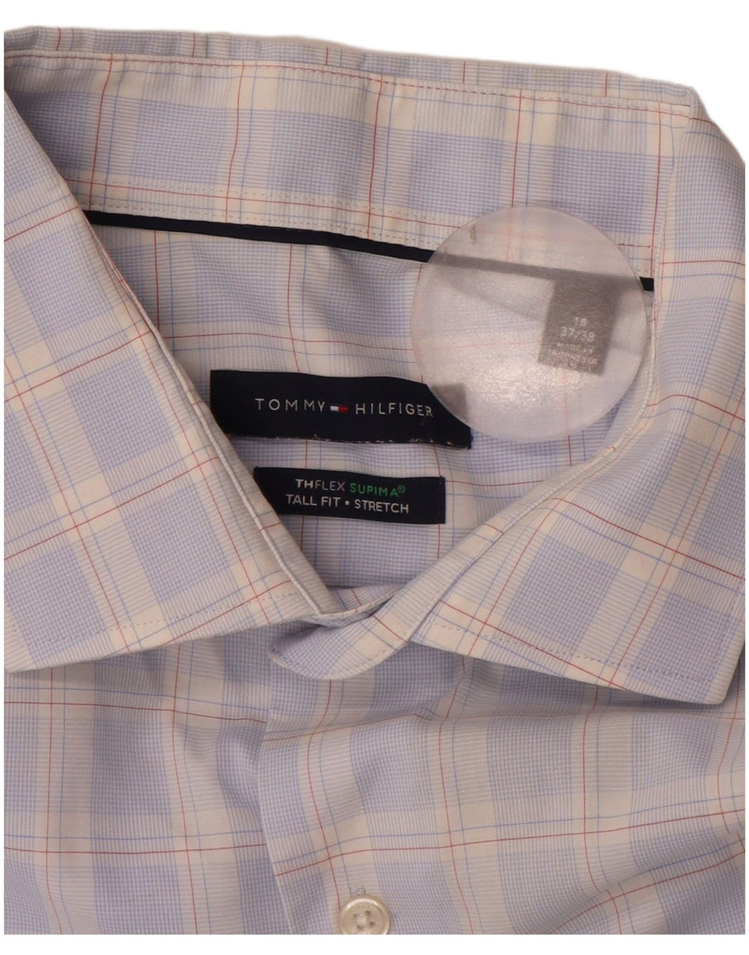 Tommy Hilfiger Mens Tall Shirt Size 18 2XL Blue Check Cotton