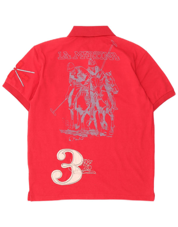 La Martina Mens Graphic Polo Shirt Large Red Cotton