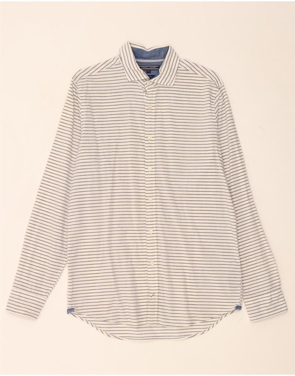 Tommy Hilfiger Womens Slim Fit Shirt UK 14 Medium White Striped Cotton