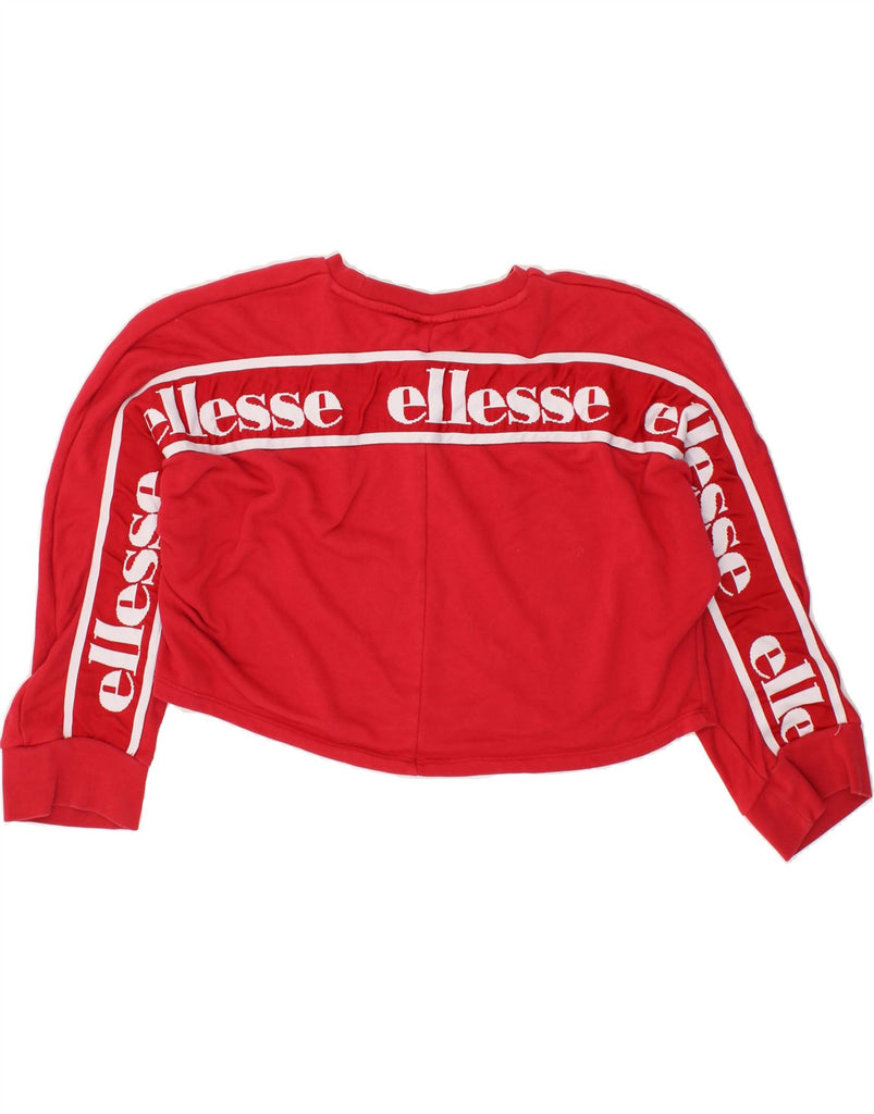 ELLESSE Womens Crop Graphic Sweatshirt Jumper UK 14 Medium Red | Vintage Ellesse | Thrift | Second-Hand Ellesse | Used Clothing | Messina Hembry 