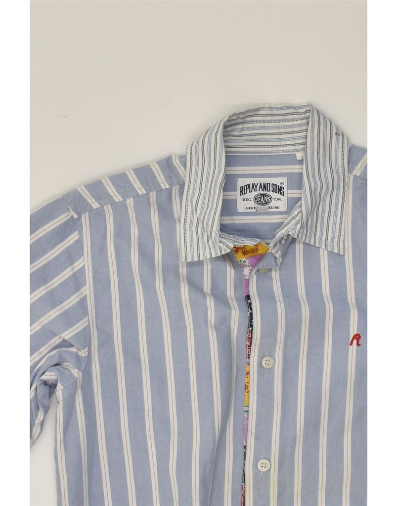 REPLAY AND SONS Boys Shirt 12-13 Years Medium Blue Striped | Vintage Replay and Sons | Thrift | Second-Hand Replay and Sons | Used Clothing | Messina Hembry 