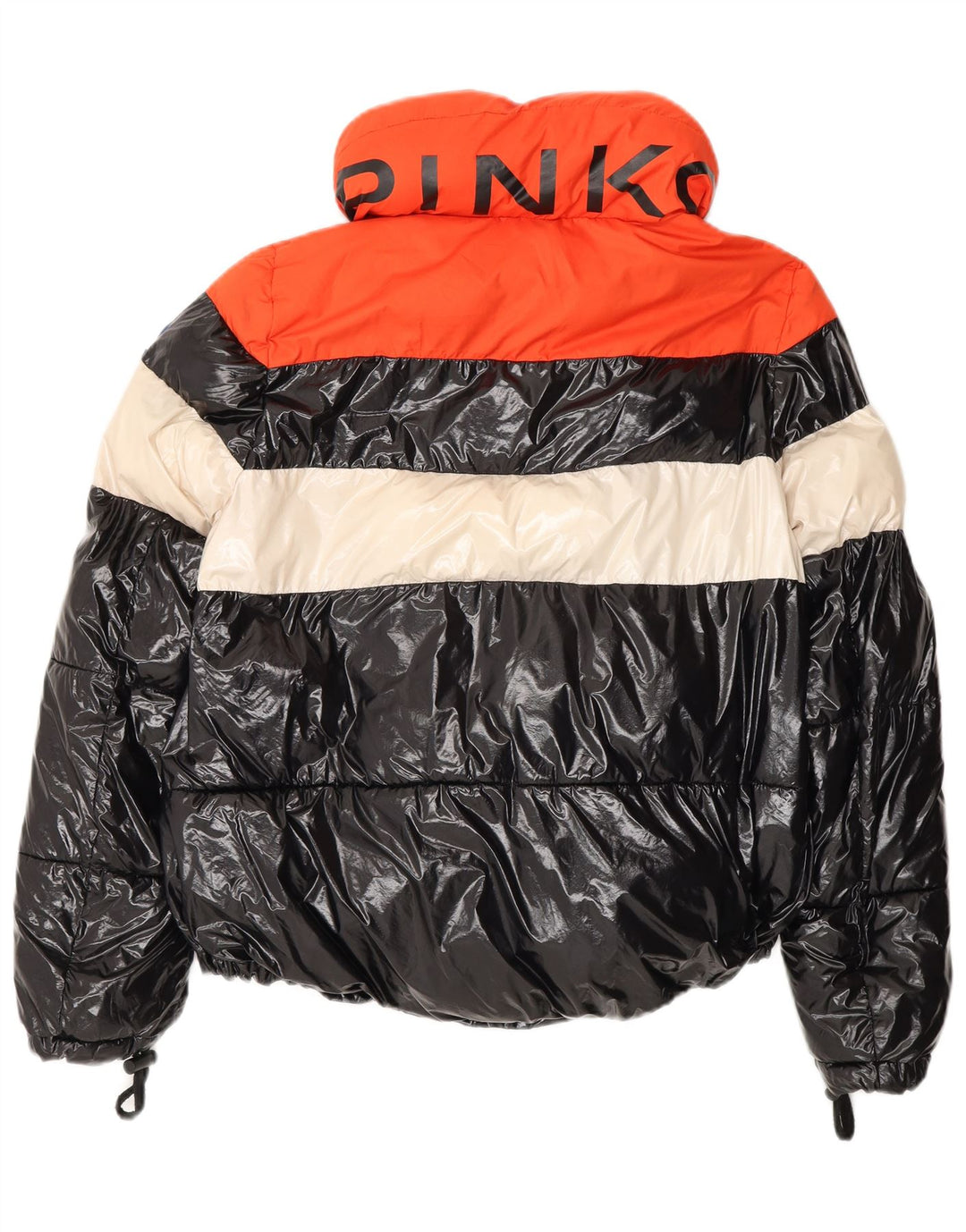 Pinko Womens Graphic Oversized Padded Jacket UK 6 XS Black Colourblock