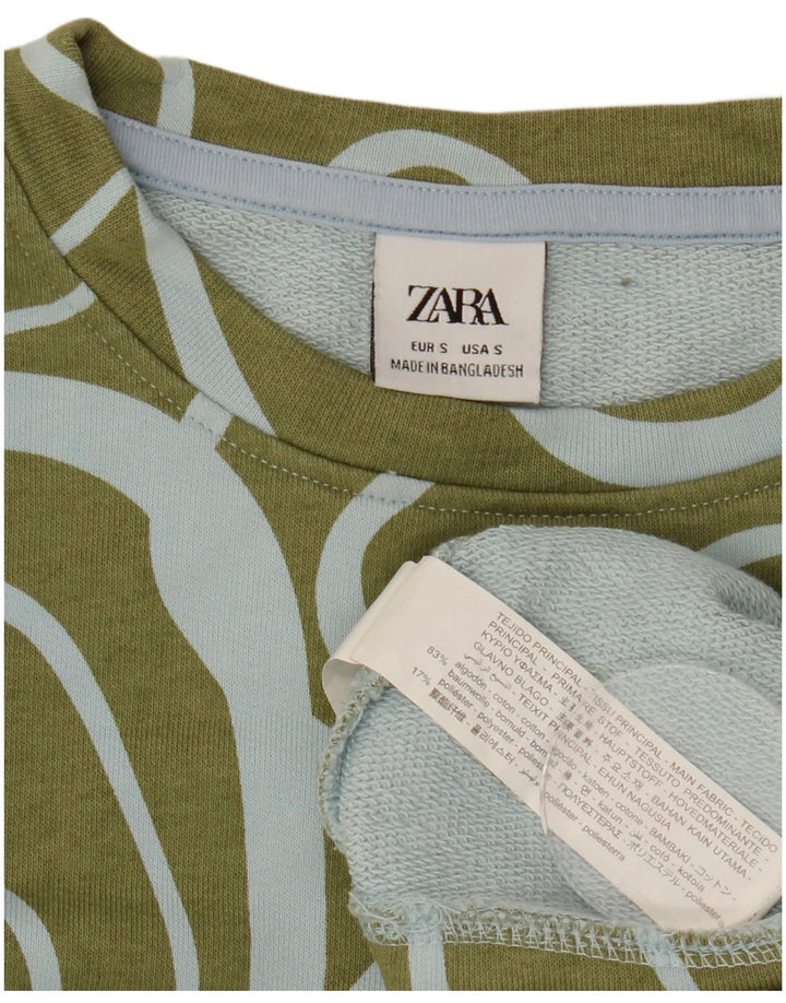 Zara Womens Abstract Pattern Oversized Sweatshirt Jumper UK 10 Small Khaki