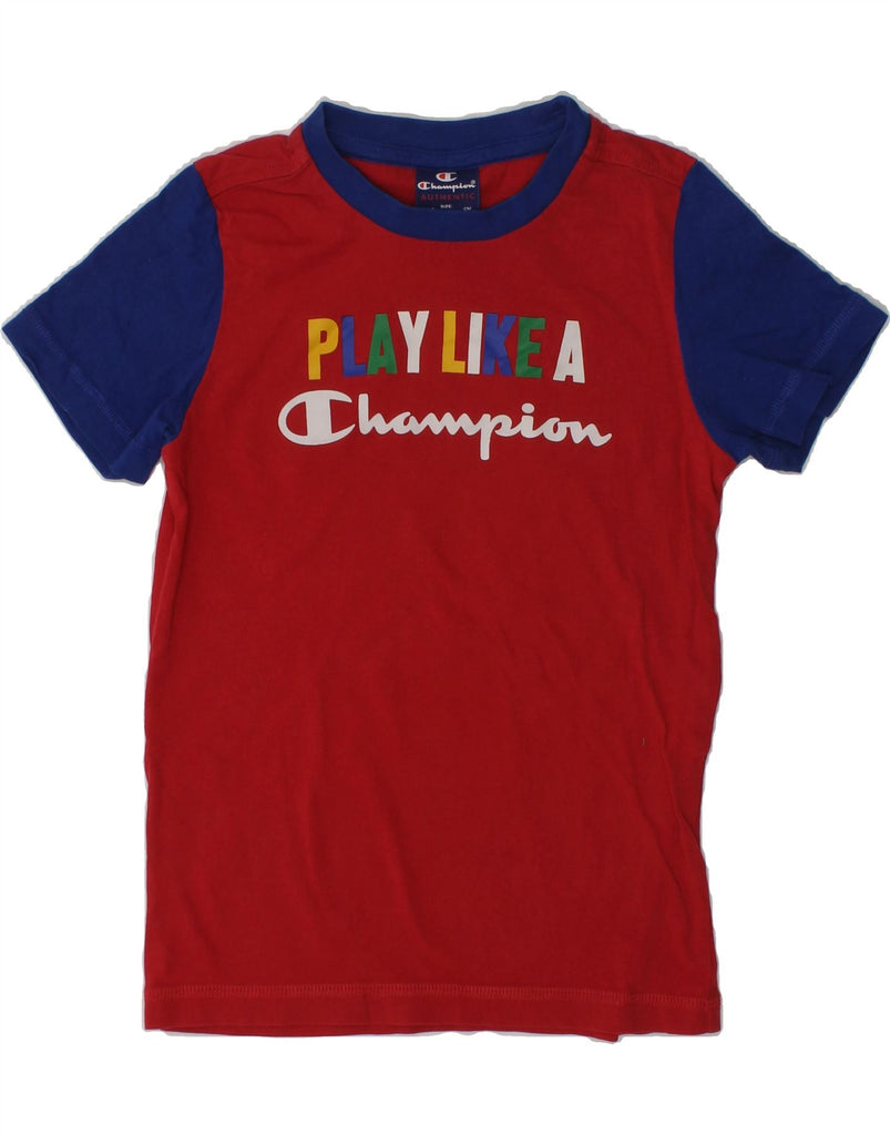 CHAMPION Boys Graphic T-Shirt Top 5-6 Years XS Red Colourblock | Vintage Champion | Thrift | Second-Hand Champion | Used Clothing | Messina Hembry 