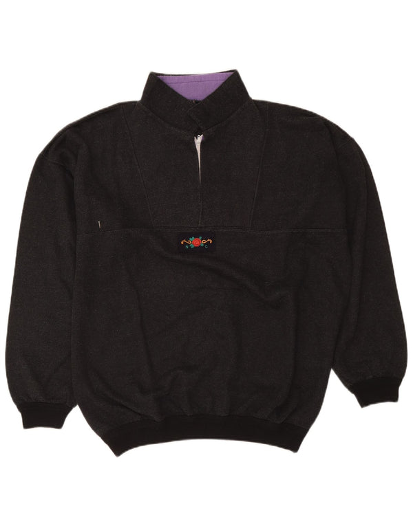 Vintage Mens 1/4 Zip Sweatshirt Jumper Large Grey Flecked Retro