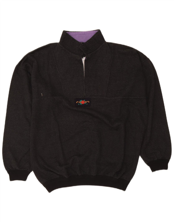 Vintage Mens 1/4 Zip Sweatshirt Jumper Large Grey Flecked Retro