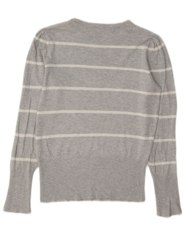 Marks & Spencer Womens Crew Neck Jumper Sweater UK 8 Small Grey Striped