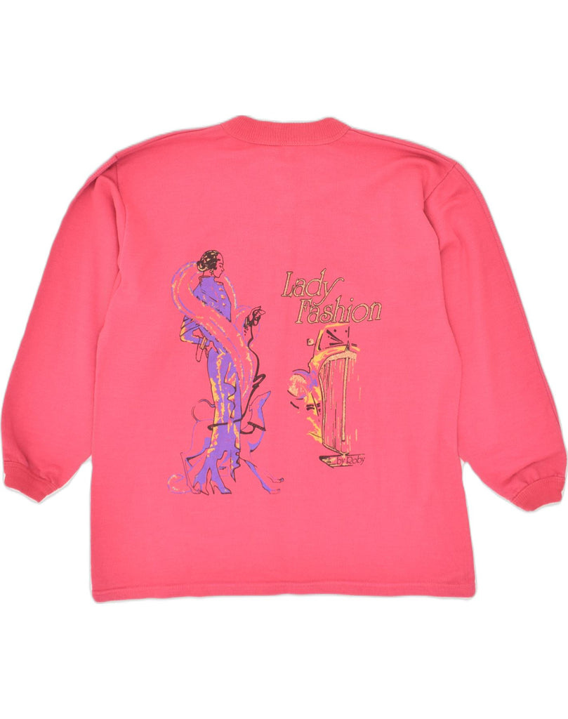 ROBY Womens Graphic Sweatshirt Jumper UK 16 Large Pink Cotton | Vintage Roby | Thrift | Second-Hand Roby | Used Clothing | Messina Hembry 