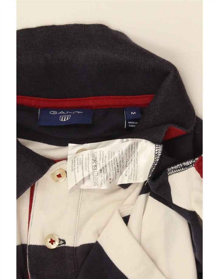 Gant Mens Rugby Polo Shirt Medium Navy Blue Striped Cotton
