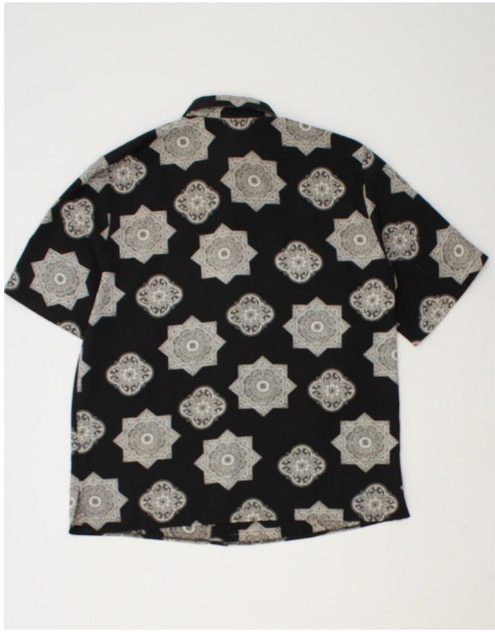 VINTAGE Womens Short Sleeve Shirt UK 12 Medium Black Geometric Polyester Vintage Vintage and Second-Hand Vintage from Messina Hembry 
