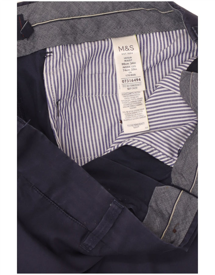 Marks & Spencer Mens Cropped Trousers W34 L25 Navy Blue Cotton