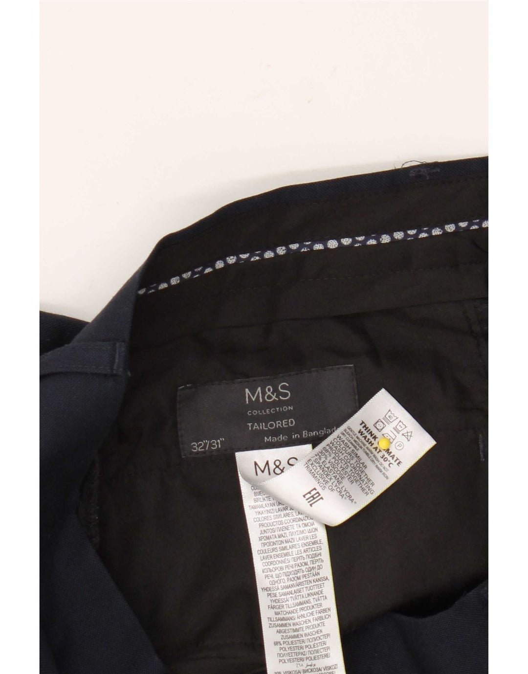 Marks & Spencer Mens Tailored Slim Chino Trousers W32 L31 Navy Blue
