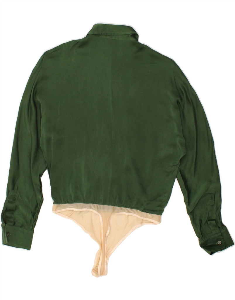 MAX MARA Womens Long Sleeve Bodysuit UK 10 Small Green Polyamide | Vintage Max Mara | Thrift | Second-Hand Max Mara | Used Clothing | Messina Hembry 
