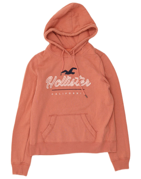HOLLISTER Womens Graphic Hoodie Jumper UK 14 Medium Pink Cotton