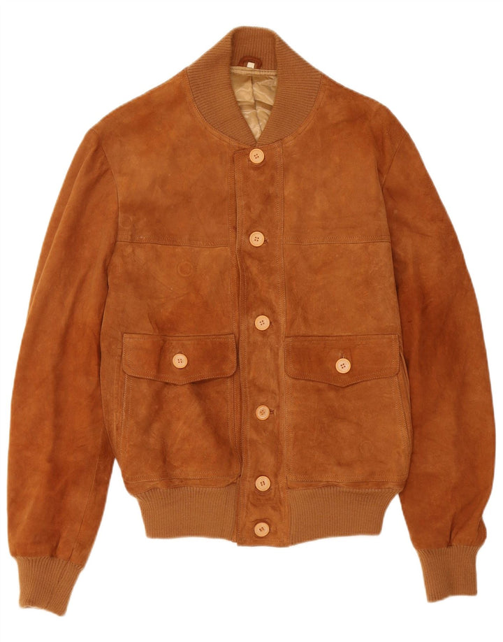 VINTAGE Mens Suede Bomber Jacket UK 38 Medium Brown