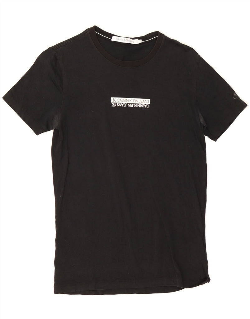CALVIN KLEIN JEANS Womens Graphic T-Shirt Top UK 12 Medium Black Cotton Vintage Calvin Klein Jeans and Second-Hand Calvin Klein Jeans from Messina Hembry 