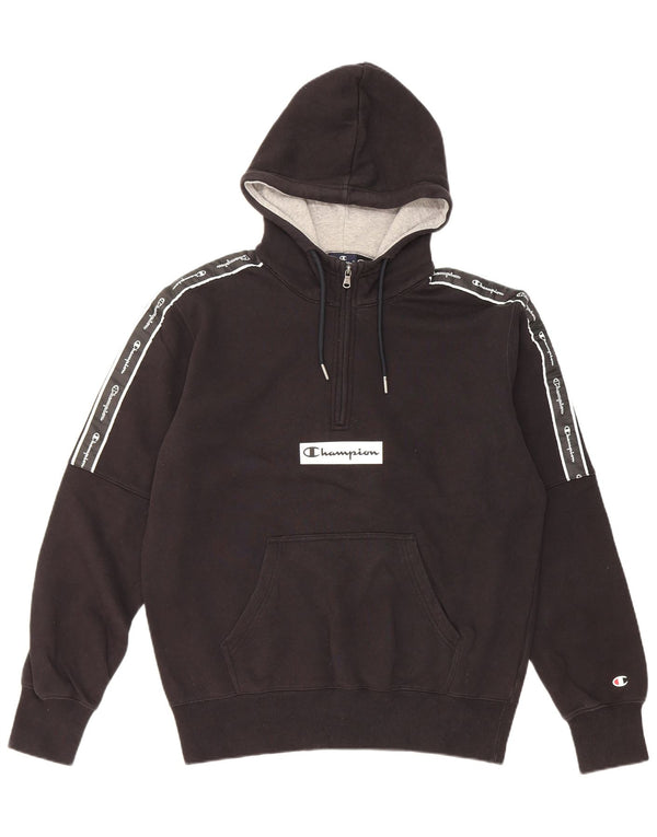 Champion Mens Zip Neck Graphic Hoodie Jumper Medium Black Cotton