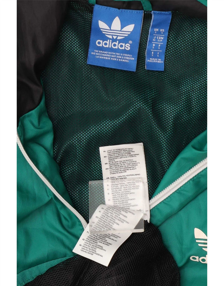 Adidas Mens Hooded Rain Jacket UK 36 Small Green Colourblock Polyester