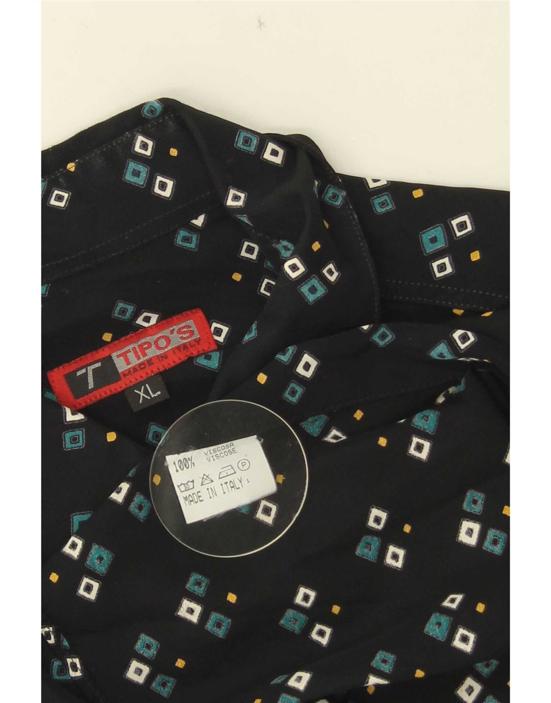 Tipo' S Mens Short Sleeve Shirt XL Black Geometric Viscose