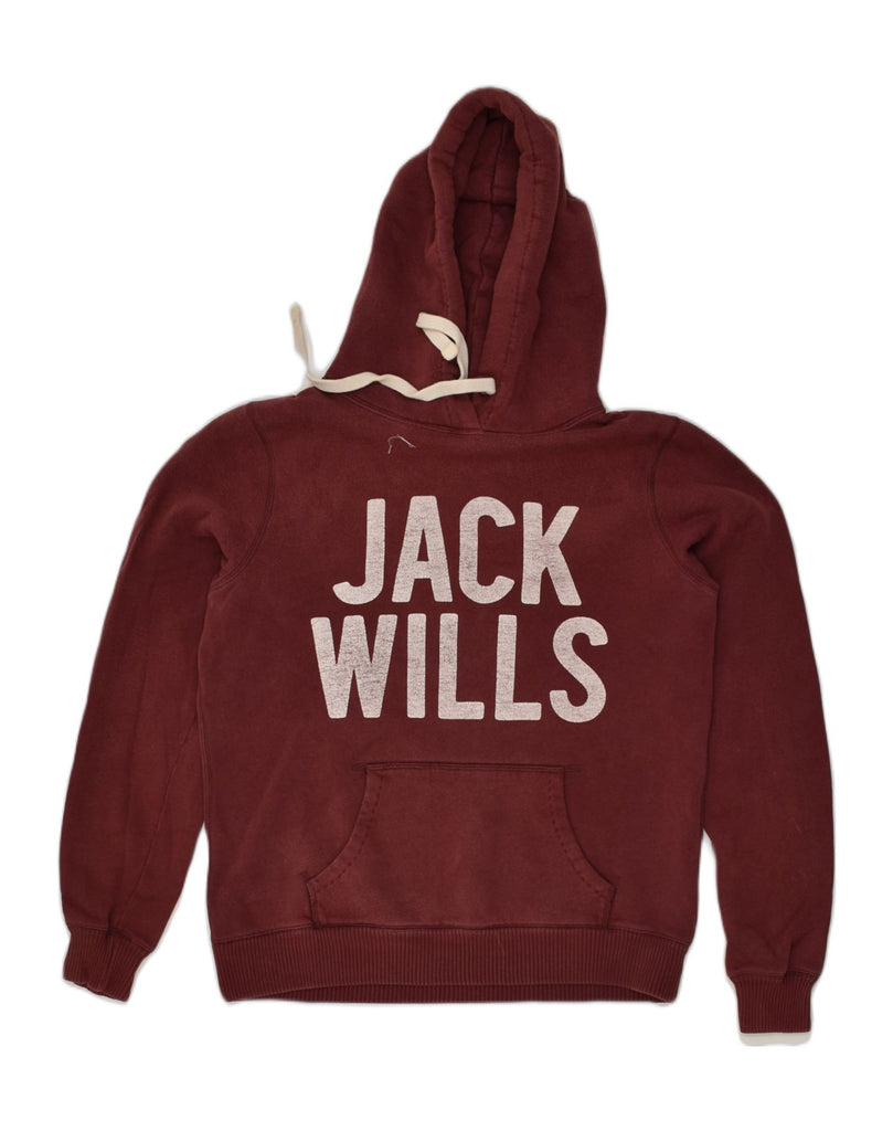 JACK WILLS Womens Graphic Hoodie Jumper UK 12 Medium Burgundy Cotton | Vintage Jack Wills | Thrift | Second-Hand Jack Wills | Used Clothing | Messina Hembry 