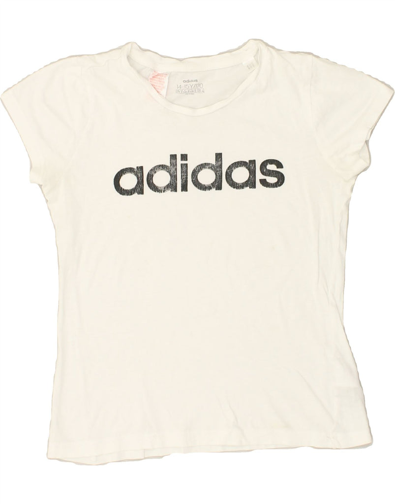 ADIDAS Girls Graphic T-Shirt Top 14-15 Years XL  White Cotton | Vintage Adidas | Thrift | Second-Hand Adidas | Used Clothing | Messina Hembry 