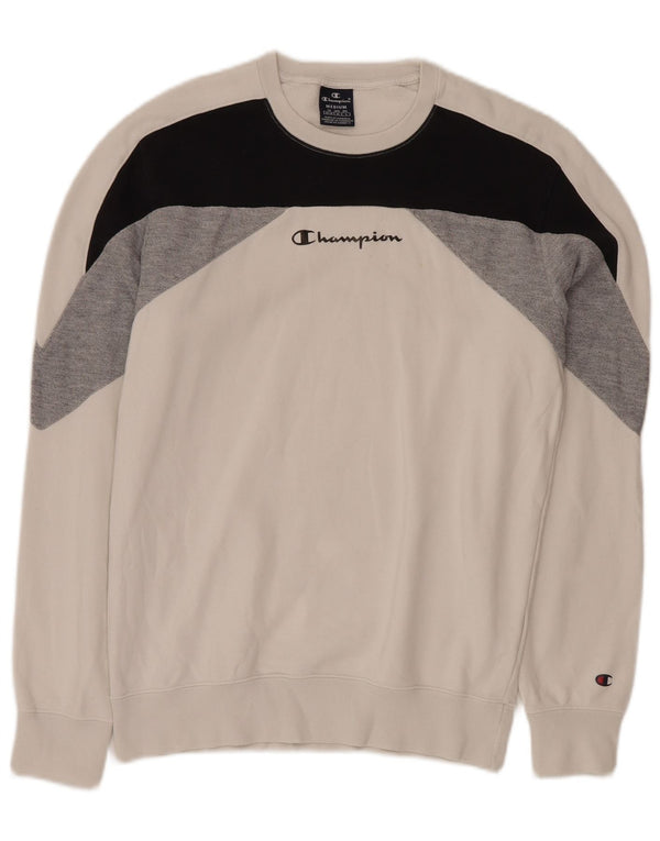 Champion Mens Graphic Sweatshirt Jumper Medium White Colourblock Cotton