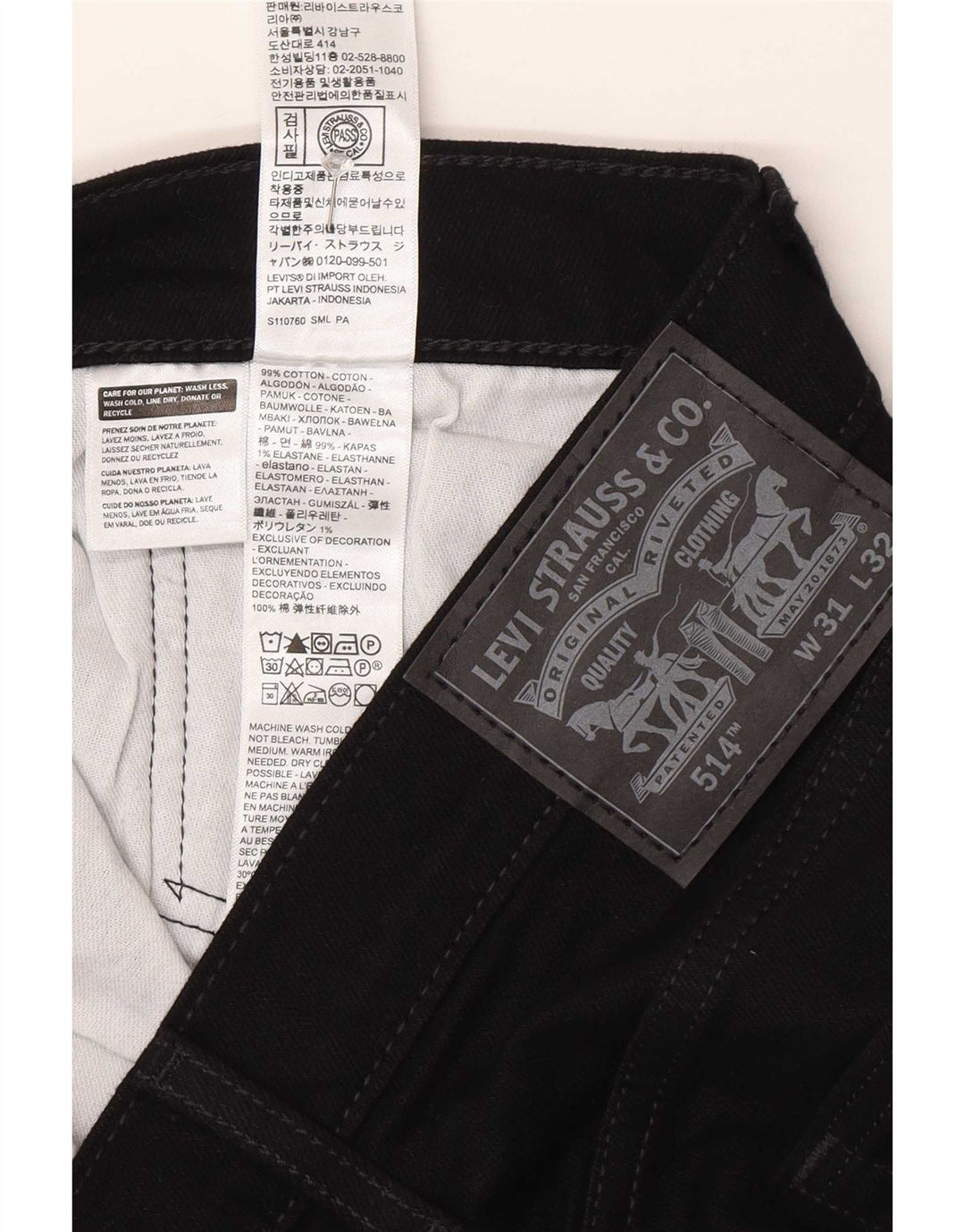 Levi's Mens 514 Straight Jeans W31 L32 Black Cotton