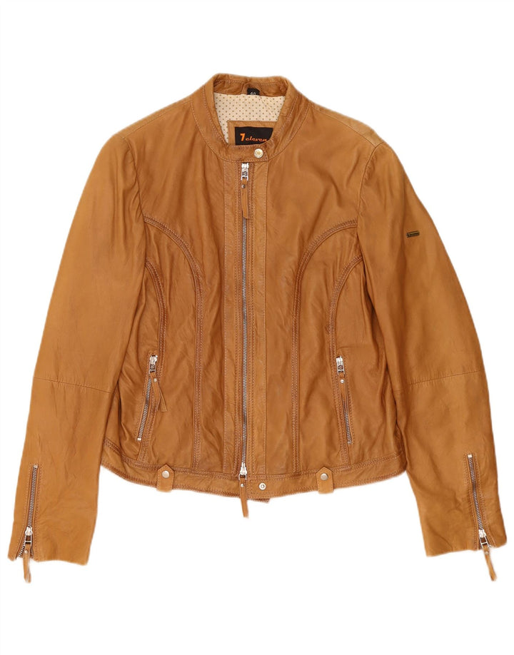 Vintage Womens Biker Leather Jacket EU 40 Medium Beige