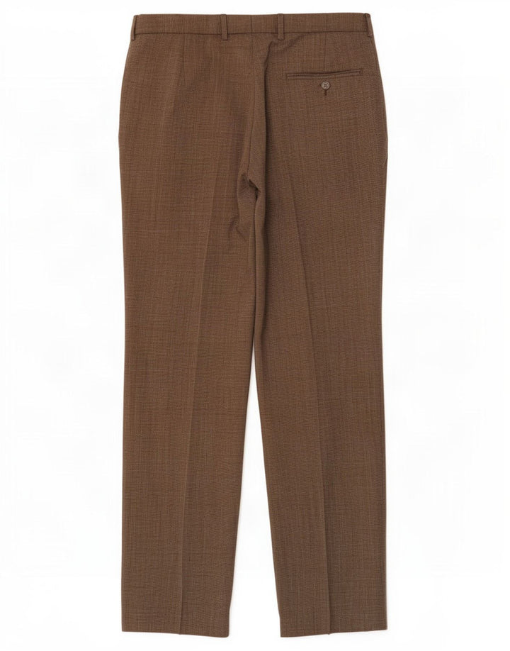 Marks & Spencer Mens Regular Fit Suit Trousers W34 L33 Brown Check