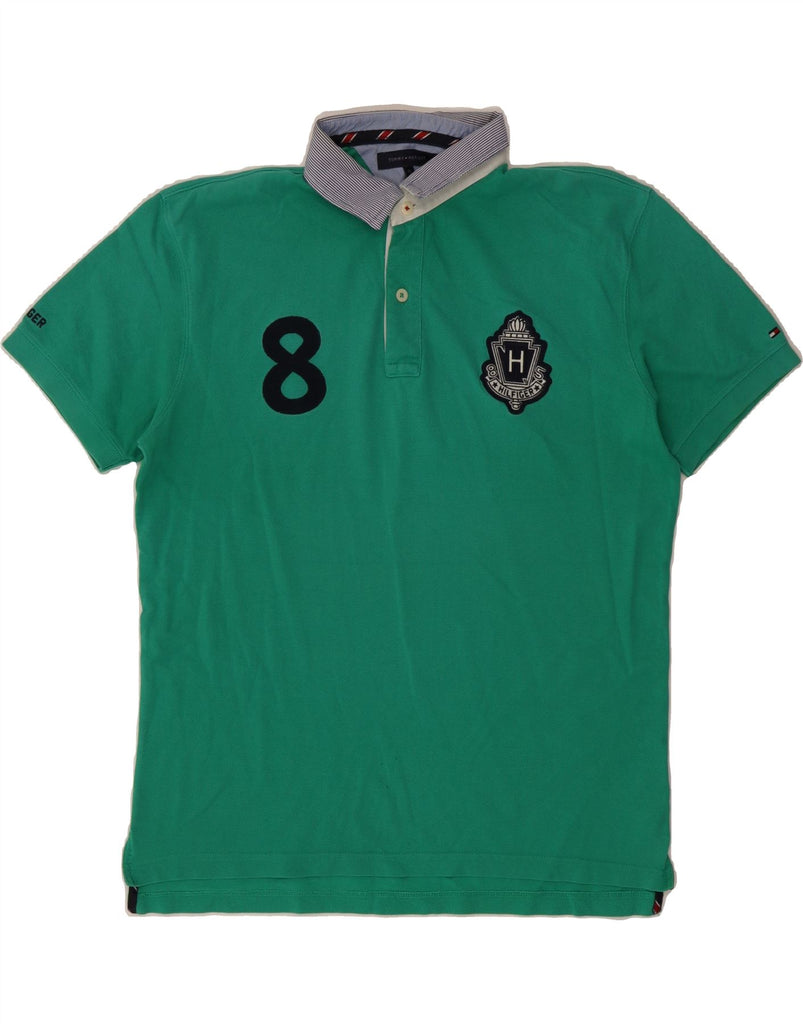 TOMMY HILFIGER Mens Graphic Rugby Polo Shirt XL Green Cotton Vintage Tommy Hilfiger and Second-Hand Tommy Hilfiger from Messina Hembry 
