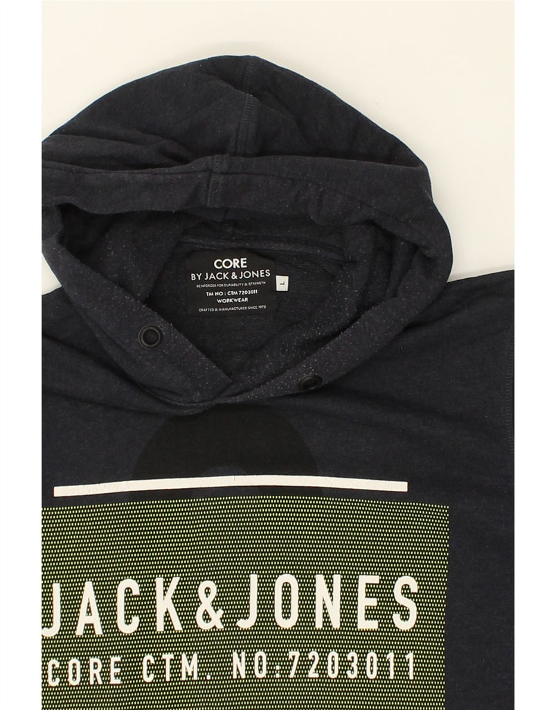 JACK & JONES Mens Workwear Graphic Hoodie Jumper Large Navy Blue Cotton | Vintage Jack & Jones | Thrift | Second-Hand Jack & Jones | Used Clothing | Messina Hembry 