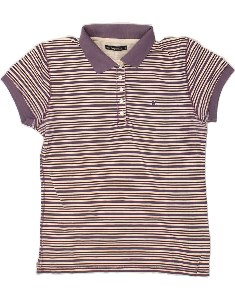 BEST COMPANY Womens Polo Shirt UK 14 Medium Purple Striped Cotton | Vintage Best Company | Thrift | Second-Hand Best Company | Used Clothing | Messina Hembry 