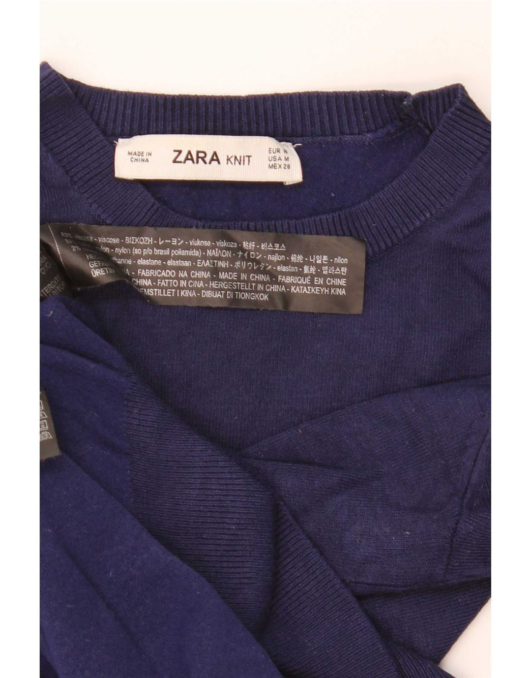 Zara Womens Crew Neck Jumper Sweater UK 12 Medium Navy Blue Viscose