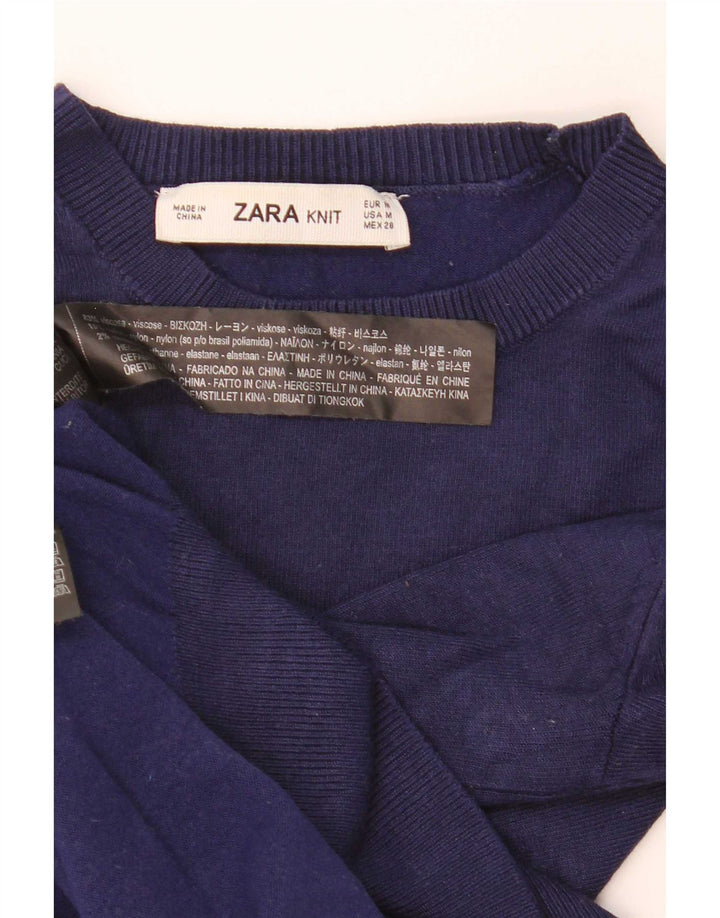 Zara Womens Crew Neck Jumper Sweater UK 12 Medium Navy Blue Viscose