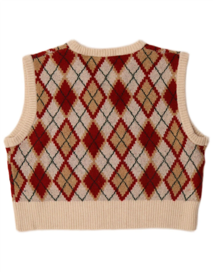 Zara Womens Crop Vest Tank Top UK 14 Medium Multicoloured Argyle/Diamond