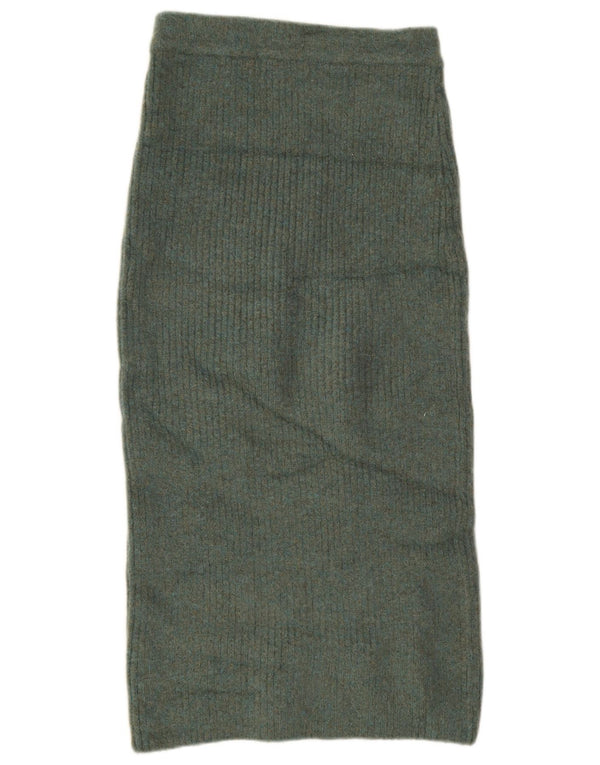 Zara Womens High Waist Midi Skirt Medium W30  Green Acrylic