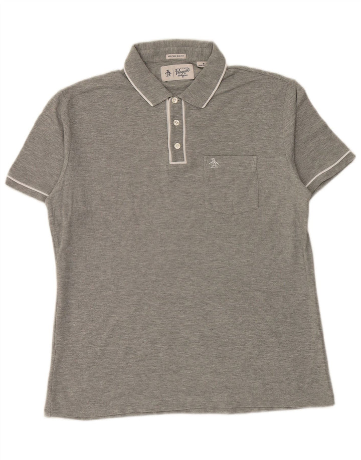 Penguin Mens Heritage Slim Fit Polo Shirt Medium Grey Striped
