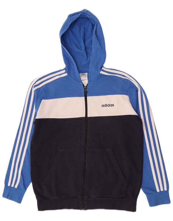 Adidas Boys Graphic Zip Hoodie Sweater 13-14 Years Blue Colourblock Cotton