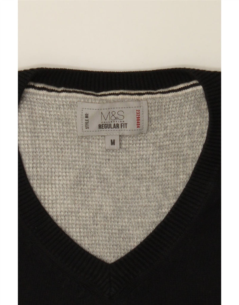 MARKS & SPENCER Mens Regular Fit V-Neck Jumper Sweater Medium Black Cotton Vintage Marks & Spencer and Second-Hand Marks & Spencer from Messina Hembry 