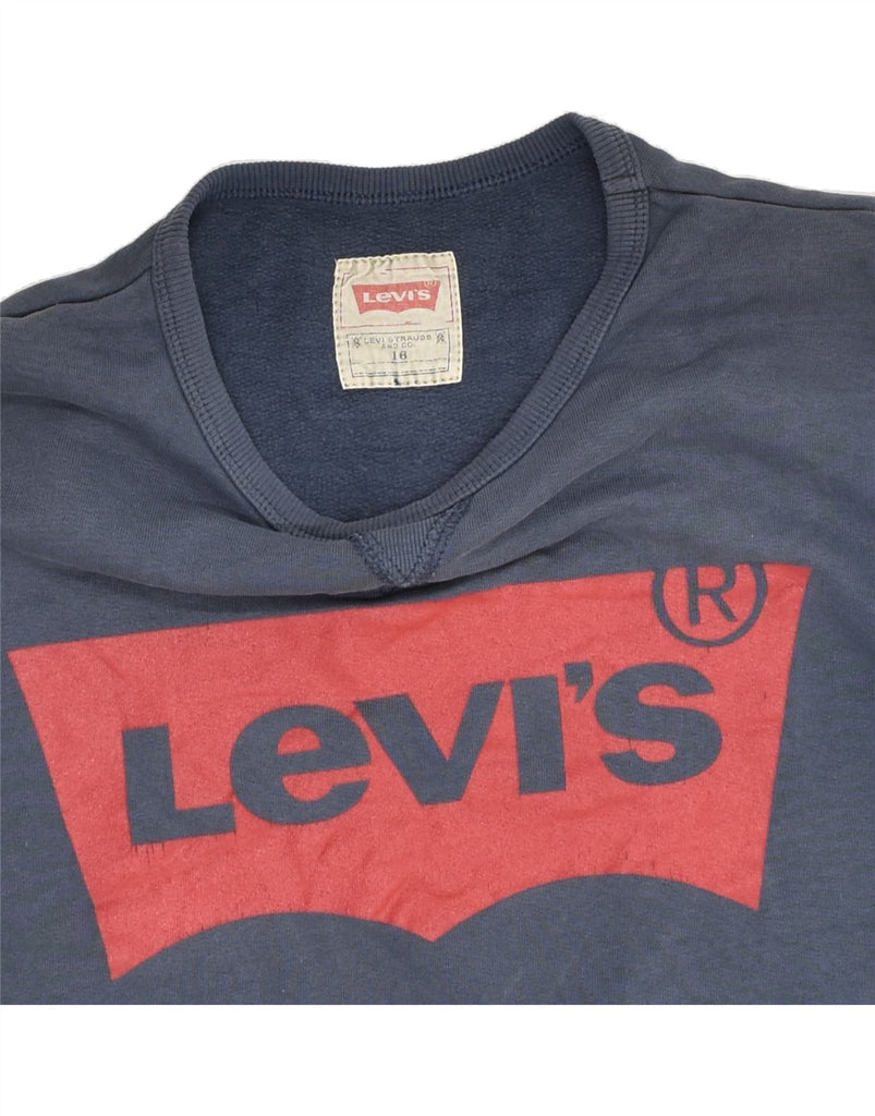 LEVI'S Boys Graphic Sweatshirt Jumper 15-16 Years Navy Blue Cotton | Vintage Levi's | Thrift | Second-Hand Levi's | Used Clothing | Messina Hembry 