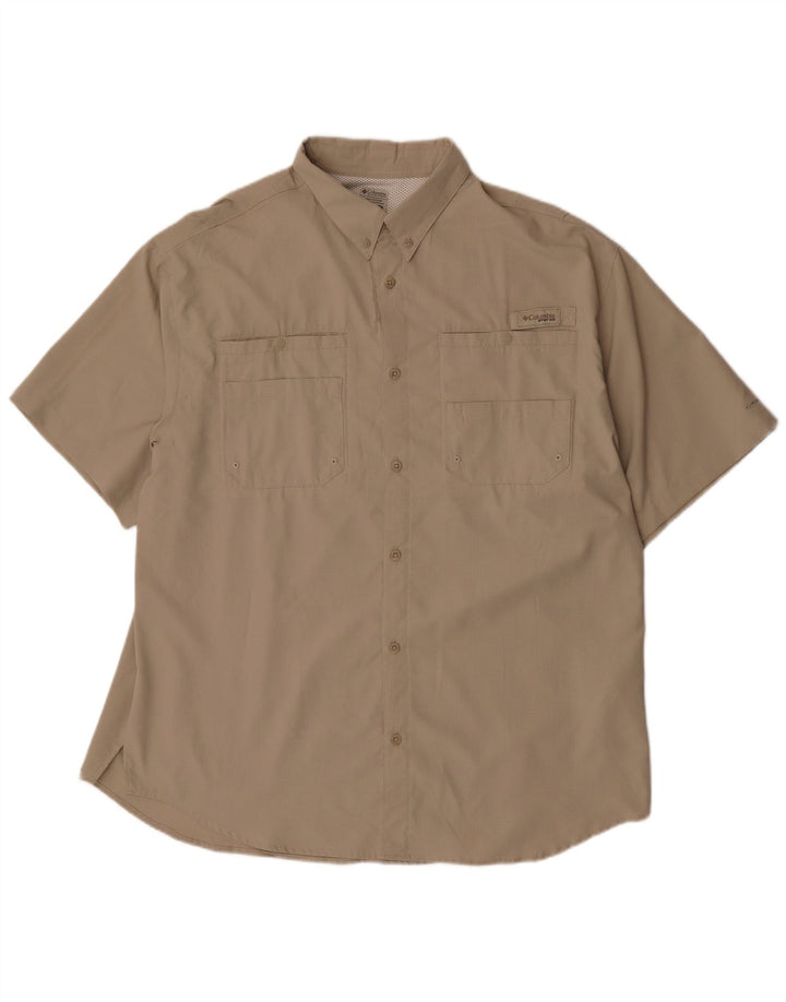 Columbia Mens Short Sleeve Shirt XL Beige Polyester