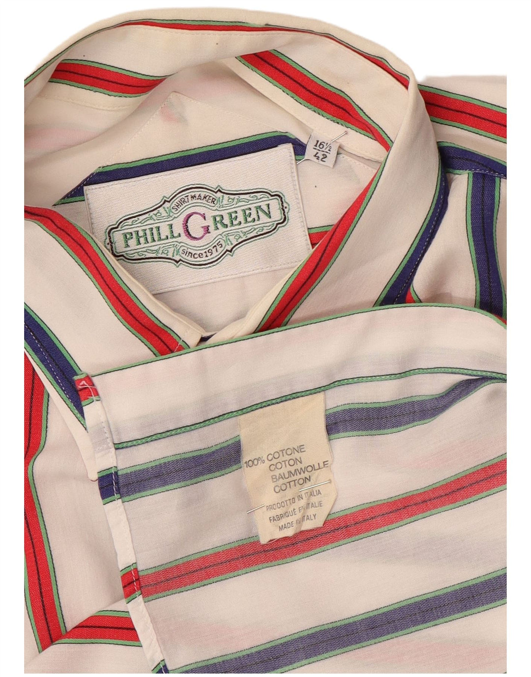 VINTAGE Mens Shirt Size 16 1/2 42 Large Multicoloured Striped Cotton