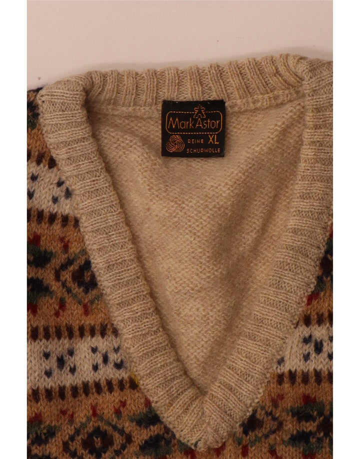 Mark Astor Mens Vest Tank Top XL Beige Fair Isle Wool