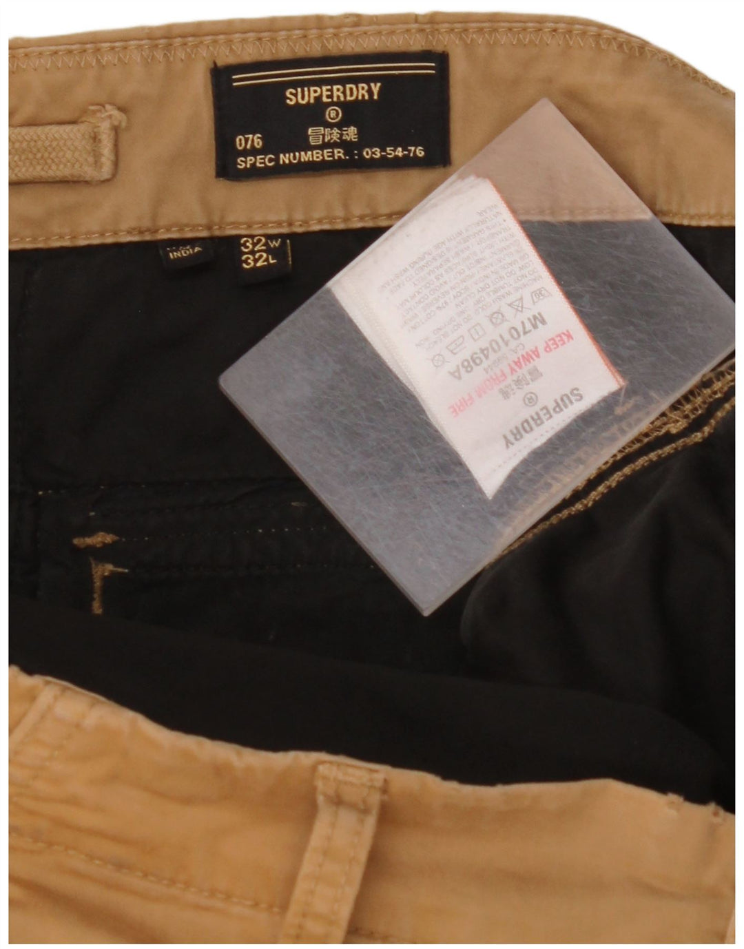 SUPERDRY Mens Straight Cargo Trousers W32 L32 Beige Cotton