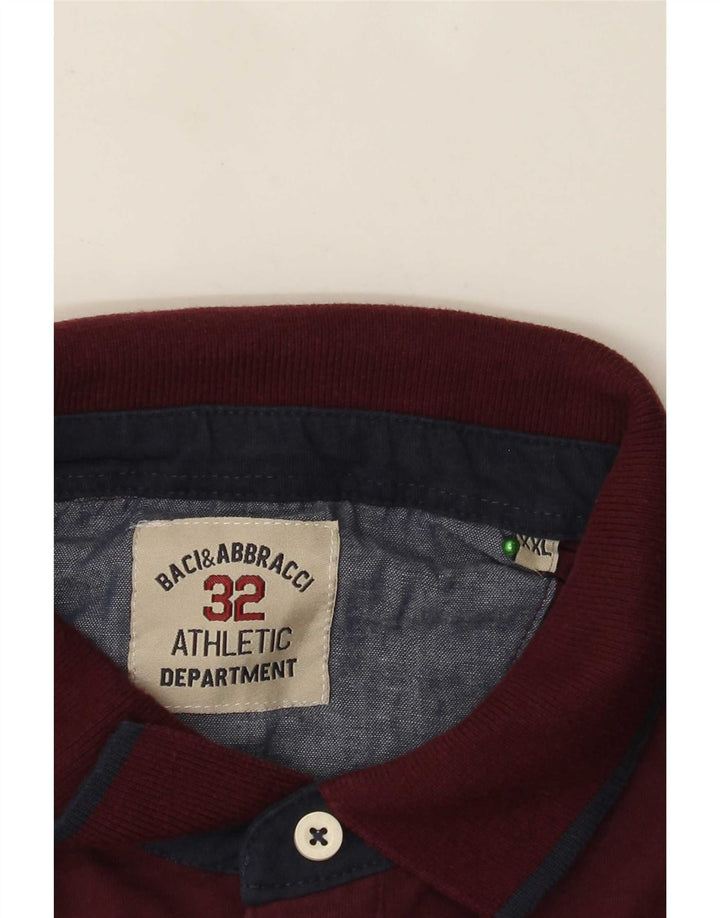 BACI & ABBRACCI Mens Graphic Long Sleeve Polo Shirt 2XL Burgundy